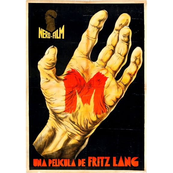 M Fritz Lang 1931 Movie Poster 16in x 24in 16x24 Multi-Color Square Adults Western Graphic