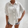 thumbnail image 2 of Fesfesfes Womens Tshirt Summer Turndown Collar Shirt Women Short Sleeve Blouse Solid Color Tops Bussiness Casual Lapel Tops Tee Shirts Womens 4(S), 2 of 9