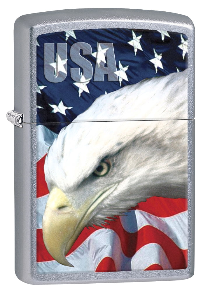 Zippo Lighter USA Bald Eagle and Flag Street Chrome 78591