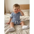 thumbnail image 6 of BemeyourBBs Newborn Baby Boy Summer Clothes Waffle 2 Pieces Outfits Contrast Color Crew Neck Short Sleeve Button Down Romper and Pockets Shorts 2 Pcs Set, 6 of 9