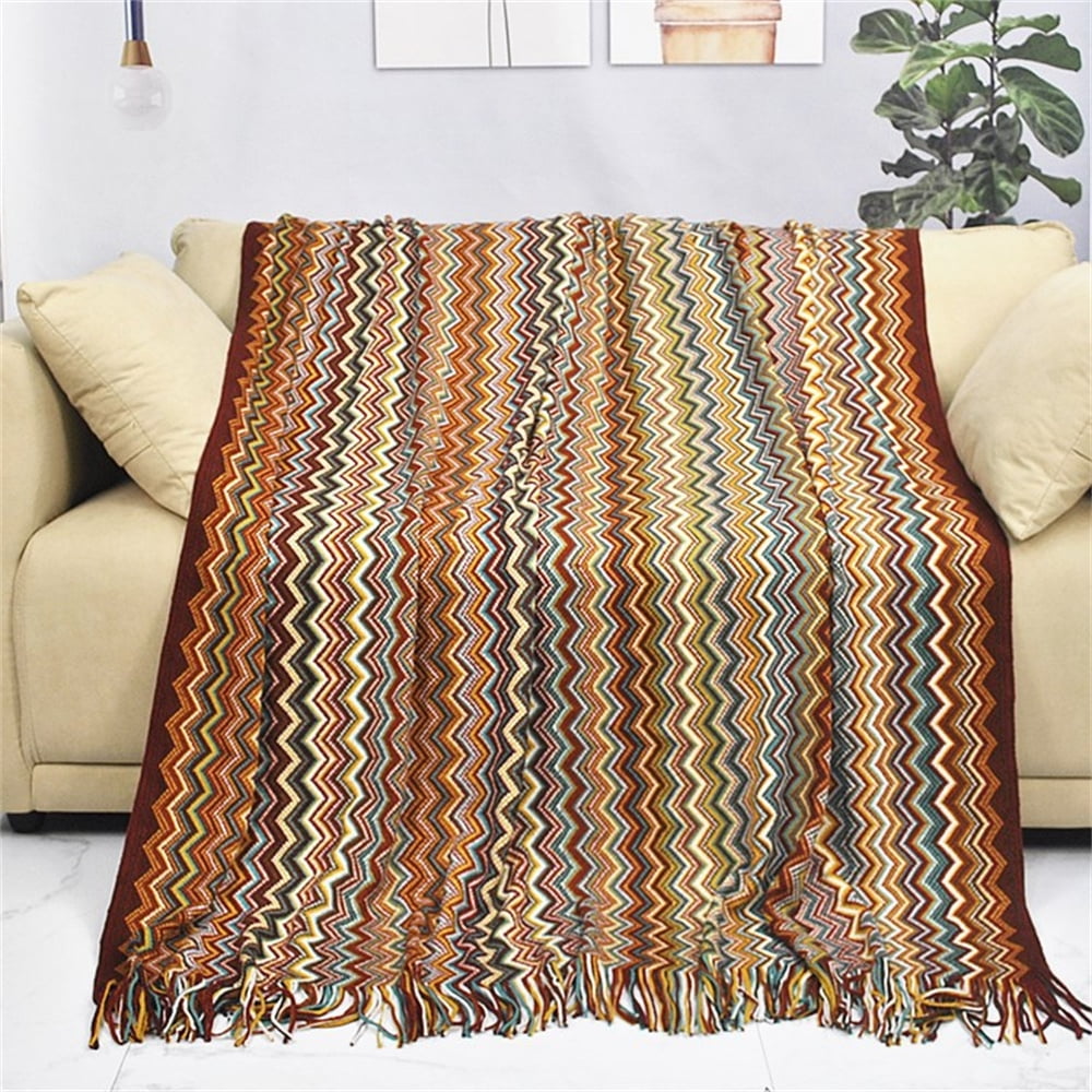 Bohemian Throw Blankets Outdoor Knitted Tassel Blankets, Super Soft