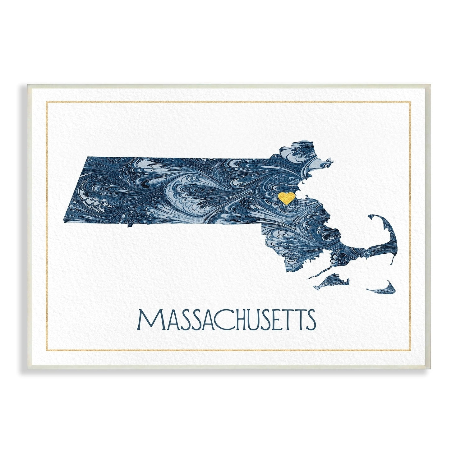 The Stupell Home Decor Massachusetts Minimal Blue Marbled Paper Silhouette Wall Plaque Art
