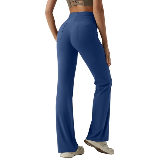 Women Straight Leggings Bottoms Wide Leg Pants High Waist Stretchy Comfy No Front Seam Yoga Workout Gym Pants (Royal Blue,S)