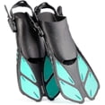thumbnail image 1 of Aletas de snorkel, aletas de natación, tamaño de viaje, cortas, ajustables para snorkel, buceo, adultos, hombres, mujeres, niños, aletas de natación con talón abierto, 1 of 4