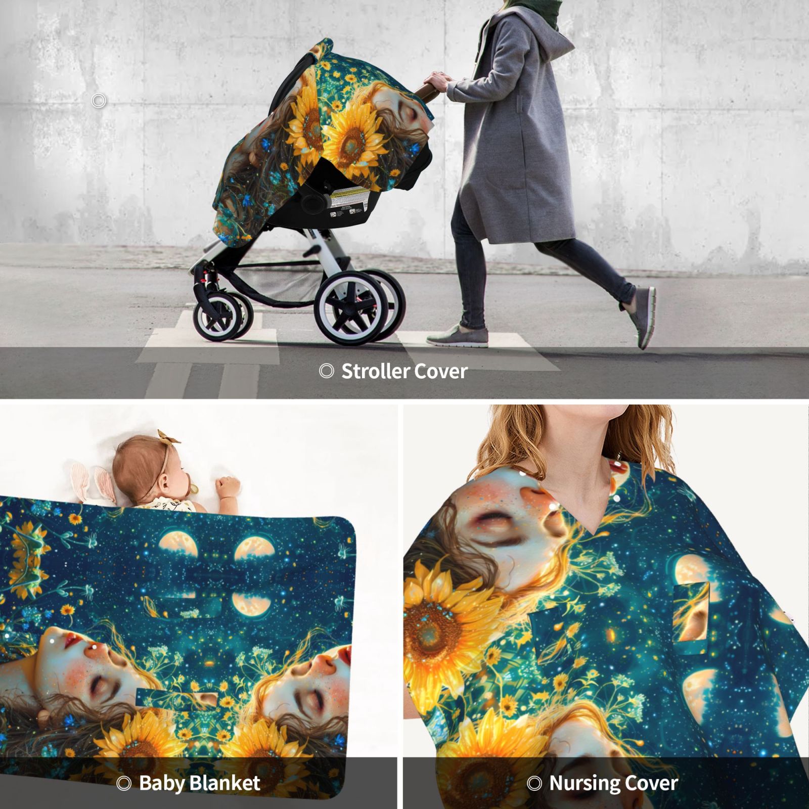 Car Seat Cover Baby - Starry Sky Sunflower Princess Breathable Infant Car Seat Cover for Baby Carseat, Lightweight Comfort Baby Essentials Must Haves Newborn Stuff for Girl Boy
