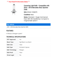 thumbnail image 2 of Cornering Light Bulb - Compatible with 2010 - 2018 Mercedes-Benz Sprinter 2500 2011 2012 2013 2014 2015 2016 2017, 2 of 2