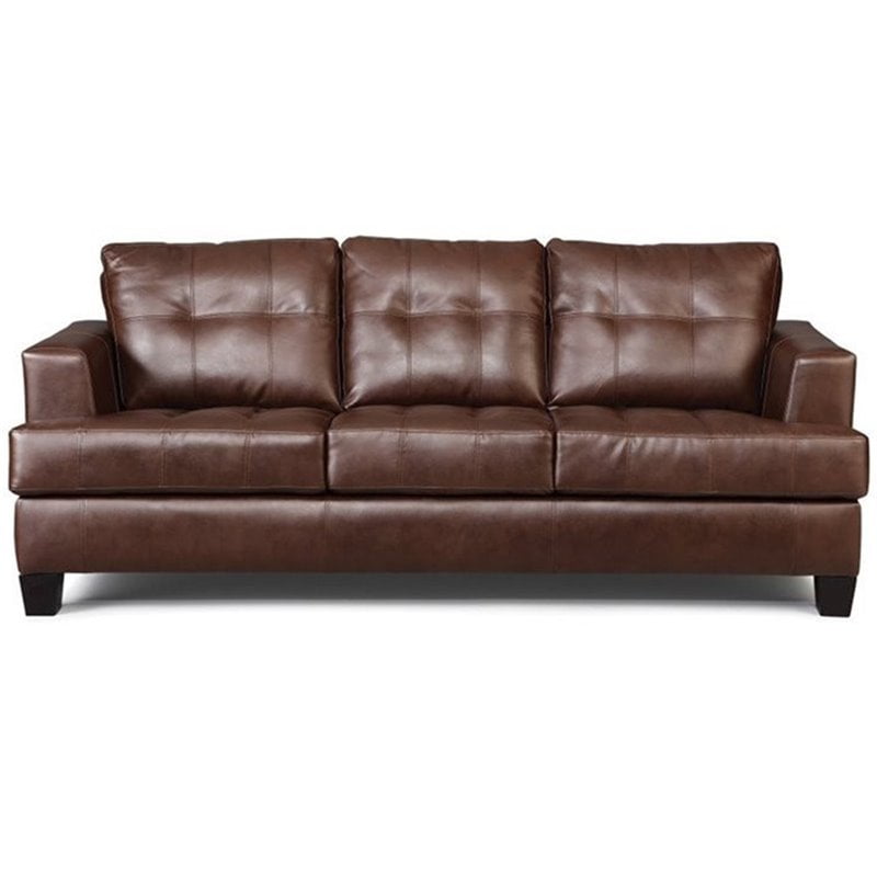 Bowery Hill Faux Leather Tufted Sofa In, Dark Brown Leather Furniture