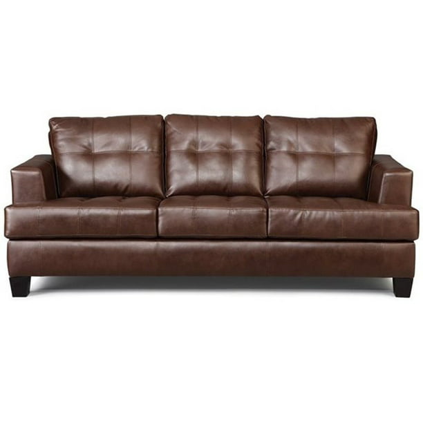 Bowery Hill Faux Leather Tufted Sofa In, Brown Leather Tufted Sofa