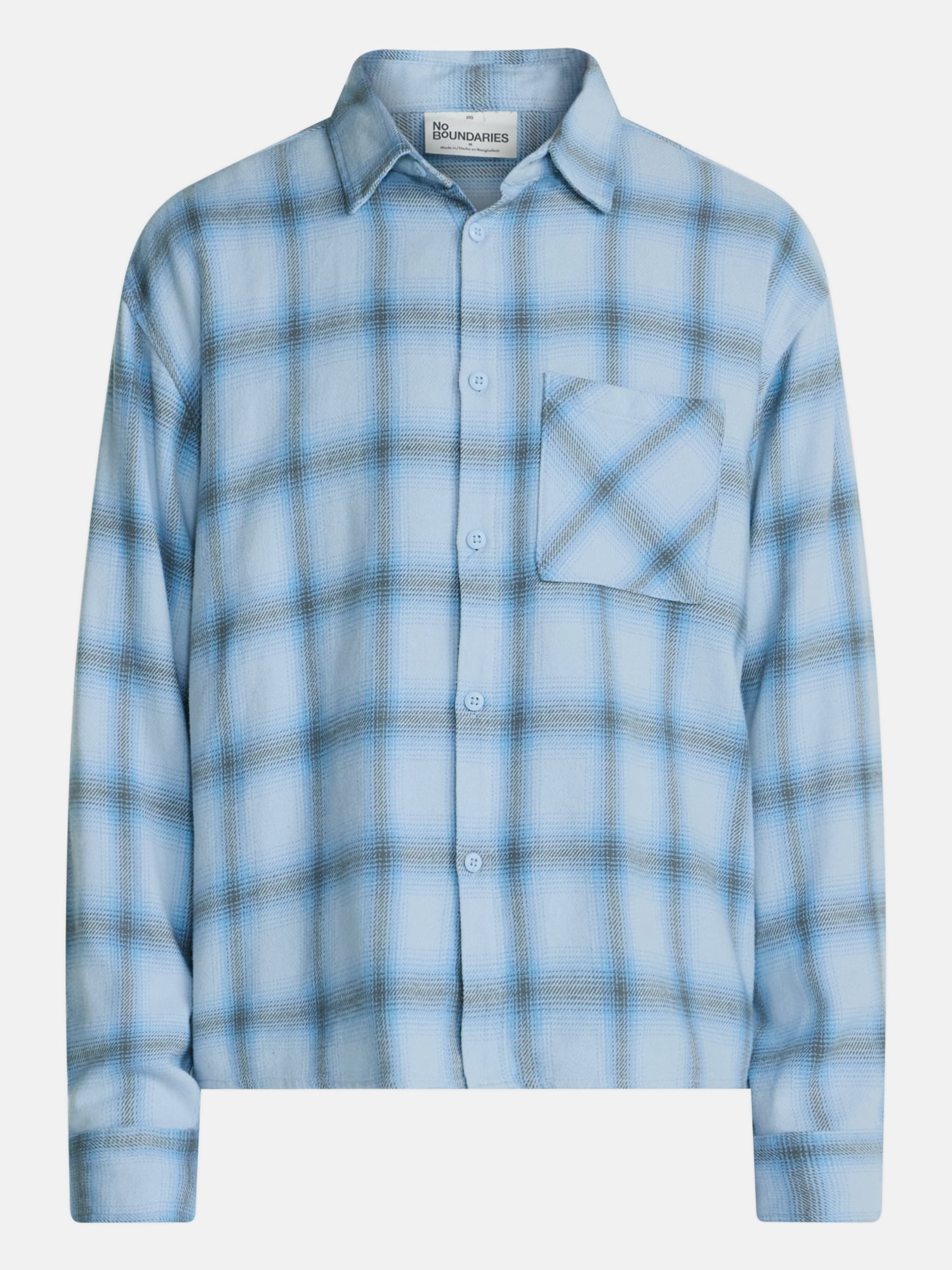 No Boundaries Boxy Cotton Plaid Flannel with Long Sleeves, Men's and Big Men's XS-4XLT