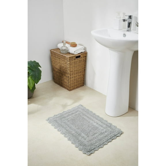 Better Trends 17" x 24" Bathroom Rug – 100% Cotton, Extra Soft Tufted Reversible Bath Mat, Water-Absorbent, Machine Washable (Gray) Lilly Crochet Collection