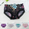 thumbnail image 2 of opvise Women Panties Rose Embroidery Flower Print Mid Waist Stretch See-through Lace Sexy Briefs Black L, 2 of 8