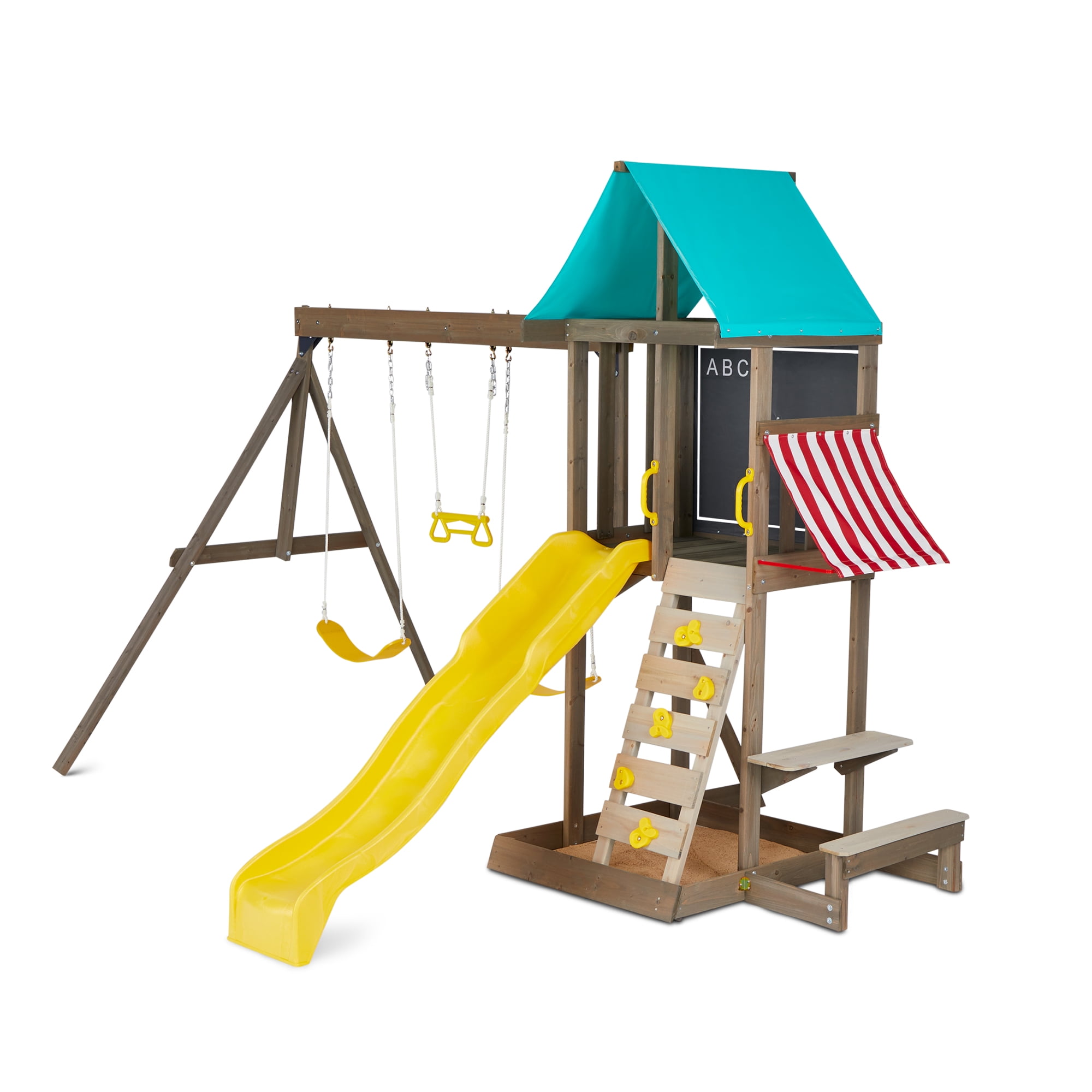KidKraft Newport Kids Wooden Outdoor Playset Swing Set with Slide and