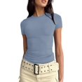 thumbnail image 1 of LAICAIW T-Shirt Court à Manches Courtes pour Femmes, Basique, Ajustement Solide, Col Rond, Sortie, Yoga Décontracté, 1 of 6