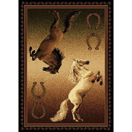 Horse Cooler Rugs - Designer Home Epoch Area Rugs - 910-05850 Novelty Black Ponies Horses Horseshoe Cowboy Rug 5' 3
