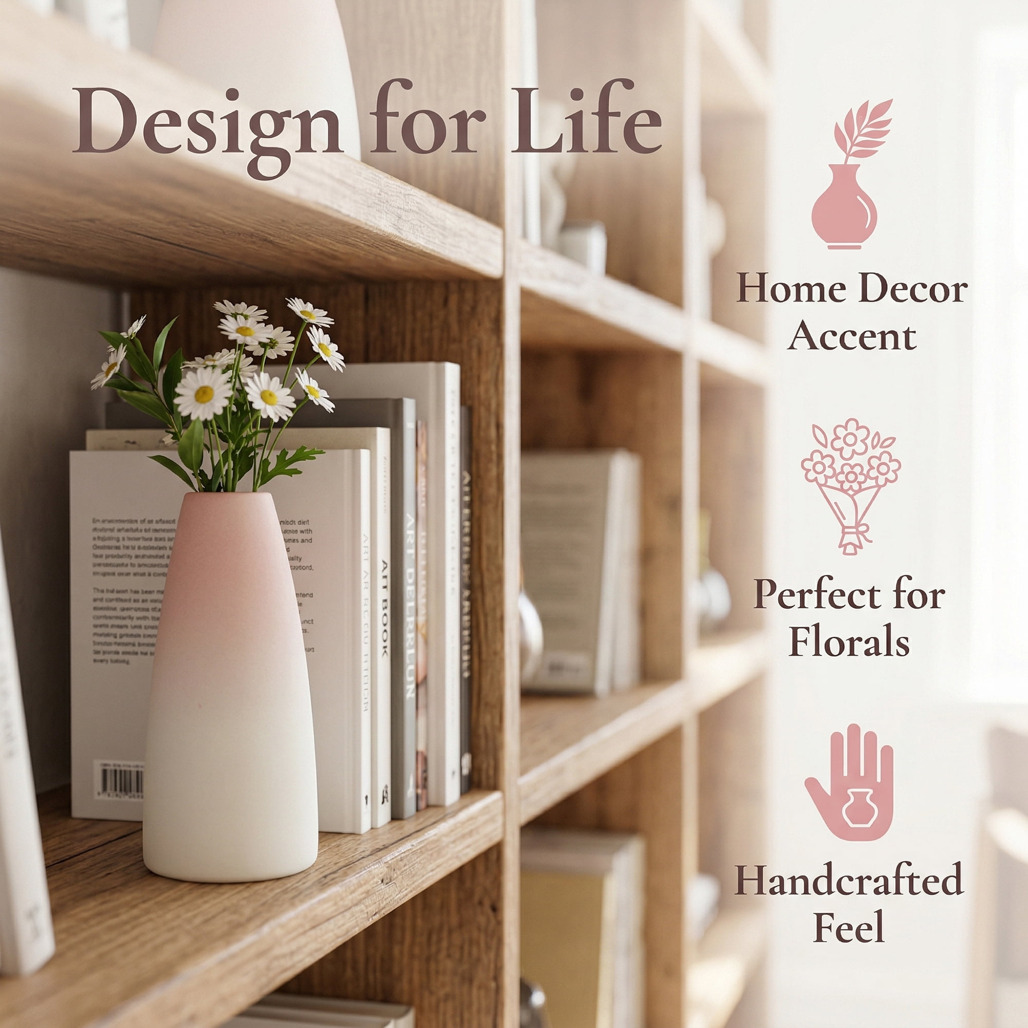 Unique Bargains Modern Ceramic Slim Ribbed Bud Vase for Flower Pink 2.4"L x 2.4"W x 5"H