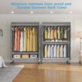thumbnail image 6 of VIPEK R2C Plus Heavy Duty Rolling Garment Rack with Cover Clothing Rack Portable Closets with Adjustable 3 Wire Shelving and Double Rods, Wardrobe on Wheels, White Rack with Grey Cover, 6 of 7