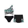 thumbnail image 3 of iiniim Kids Girls Tropical Print Swimsuit 3 Piece Tankini Sets Oblique Shoulder Crop Top with Bottoms Beachwear Black 8, 3 of 7