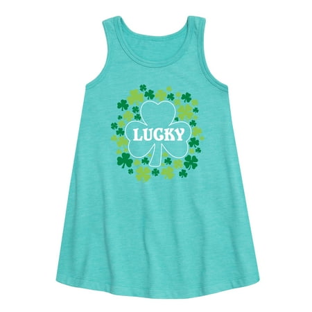 

Instant Message - St. Patrick s Day - Lucky - Shamrocks - Toddler and Youth Girls A-line Dress