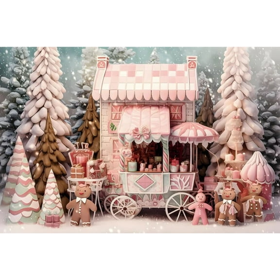 Laeacco Merry Christmas Candy Shop Backdrop Winter Tree Gingerbread New Year Party Kids Portrait Photography Background