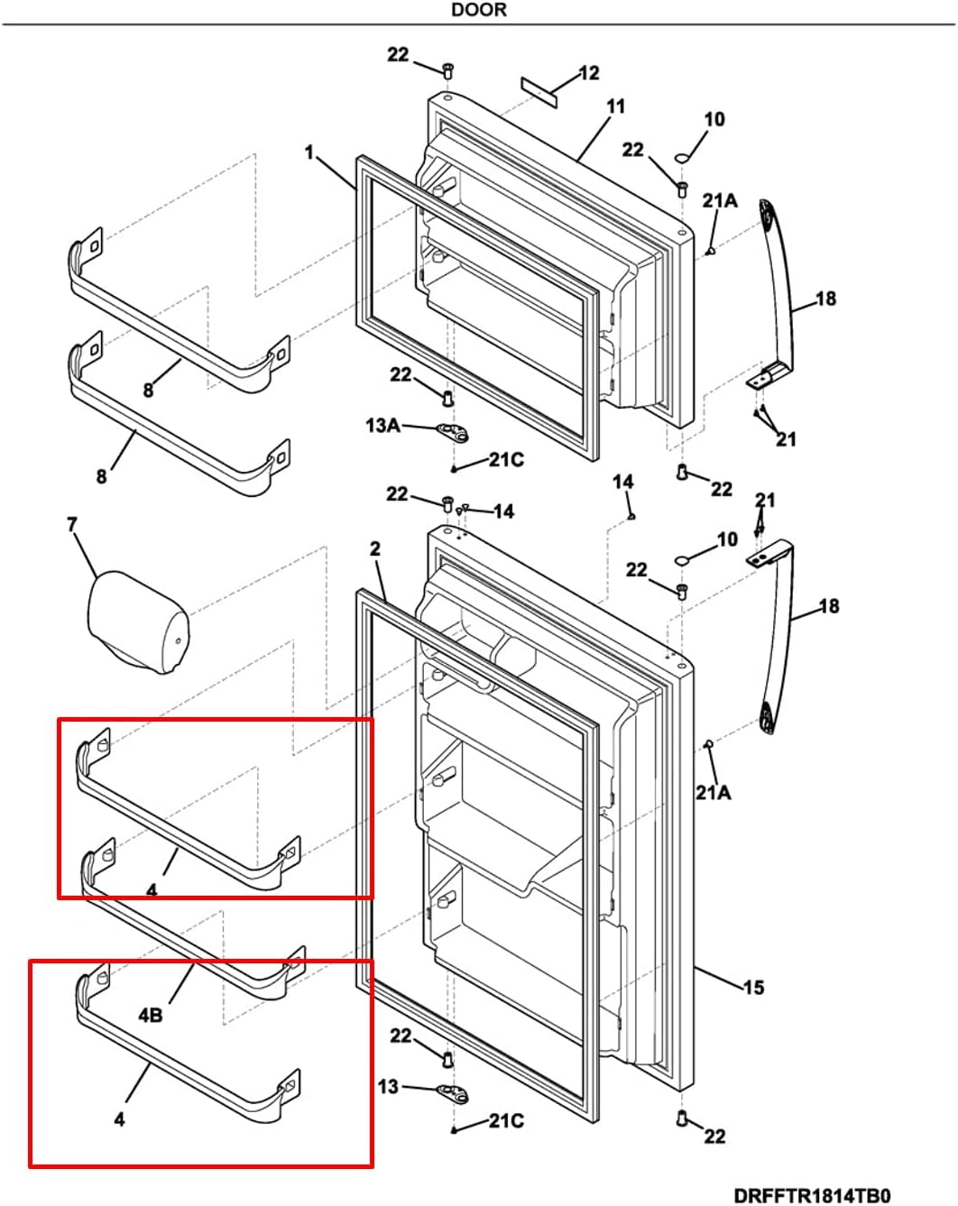 Door Shelf Replacement For Frigidaire FFTR1814TB3 FFHT2021TW1 LFTR1814LW1 FFTR2021TW LFTR1814LW4 FFHT2117LB FRT21P5AWG LFTR1814LW6 Refrigerator