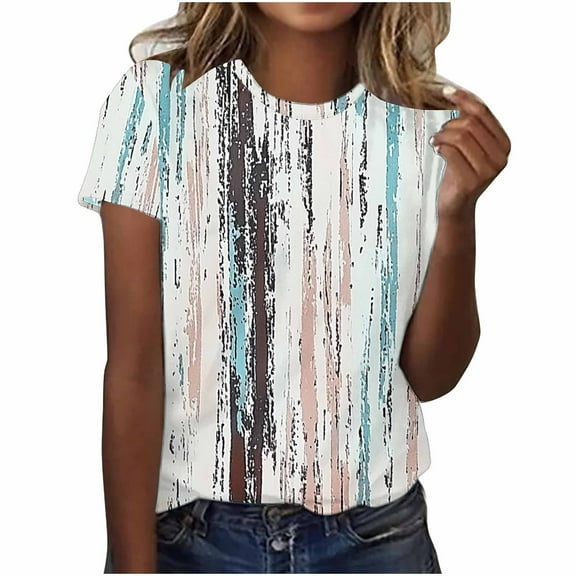 JSheng Women Summmer Printed Top Women Fashion Summer Printed Regular Women Short Sleeves Round Neck Multicolor XXXXXL