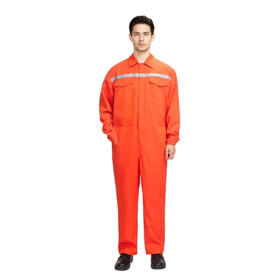 HonorHut Reflective Strip Overalls Wrinkle Resistant Mens Work Coverall Dustproof Work Suit with Multi Pockets Labor Protection Workwear Orange S