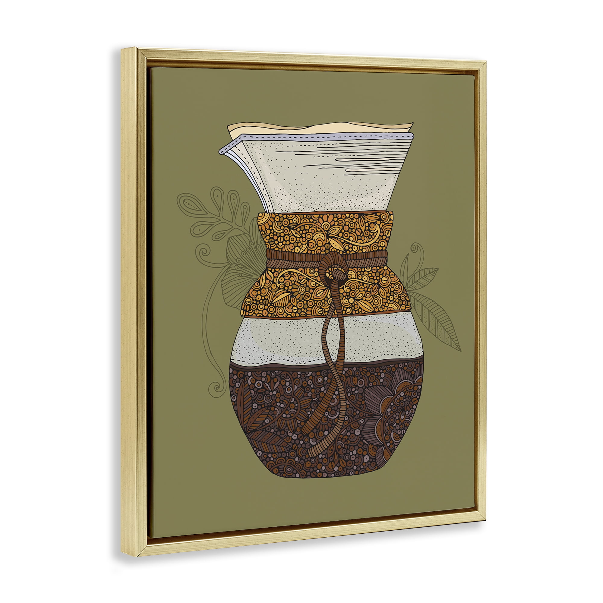 Stupell Industries Pour Over Coffee Maker Food & Beverage Painting Gold Floater Framed Art Print Wall Art, 17 x 21