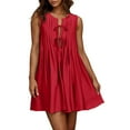 thumbnail image 2 of Ovzne Robes Grande Taille pour Femmes Rondes Robe Décontractée Sans Manches Col Rond à Lacets Plissée Robe de Printemps en Solde, 2 of 7