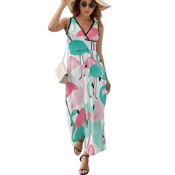 Flamingo Pattern Sleeveless Dress Female Clothing Dress Women Summer 2025 Dress