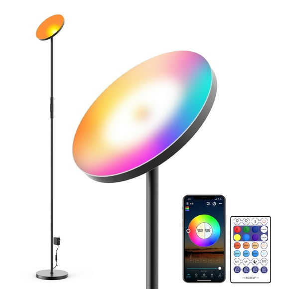 Tomshoo 100-240 V 24W Wirelessly BT Connected Connection LEDs RGB+CCT Floor Lamp Standing Light with Controller Lighting Fixture Up& Down 90° Adjustable Light Angle Supported App Control/ Speed &