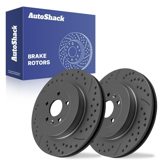 AutoShack Rear Vented Drilled & Slotted Coated Brake Rotors Black Matte Finish 2-PC Set Replacement for 2013-2019 Ford Explorer 2013-2019 Ford Taurus 2012-2016 Lincoln MKS BlackShield 13.58" (345 mm)