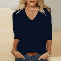 3/4 Length Sleeve Womens Tops Casual V-Neck Ladies Shirts 2025 Summer Elbow Length Printed,Plain t Shirts Outfits