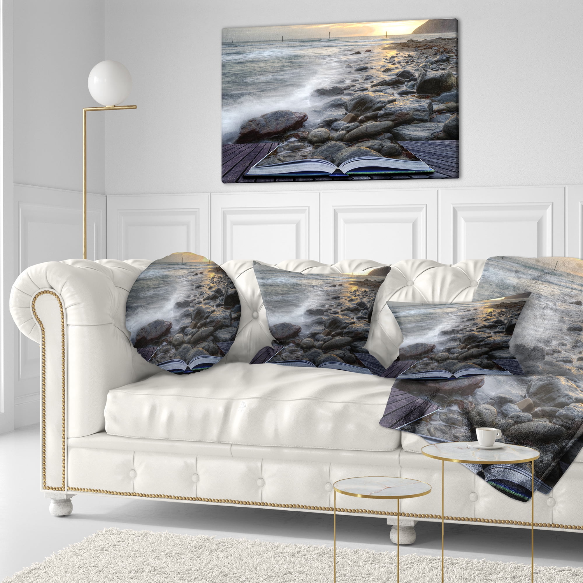 Designart Open Book to the Evening Sea - Contemporary Throw Pillow - 12x20