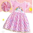 thumbnail image 5 of Bellafa Toddler Girls Rainbow Unicorn Summer Dress Ruffled Sleeve Sequin Loves Tulle Dress 1-6 Years, 5 of 8