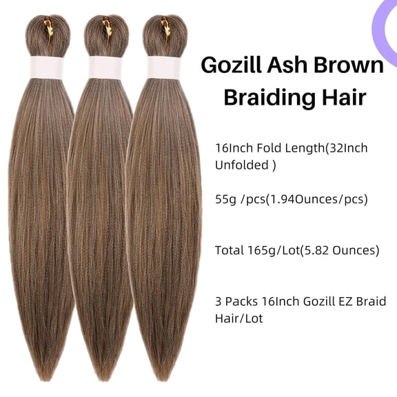 WEIF-Ash Brown Braiding Hair Pre Stretched 16Inch 4/27/613# Mixed Synthetic Kids Braid in Hair Extension for Braiding
