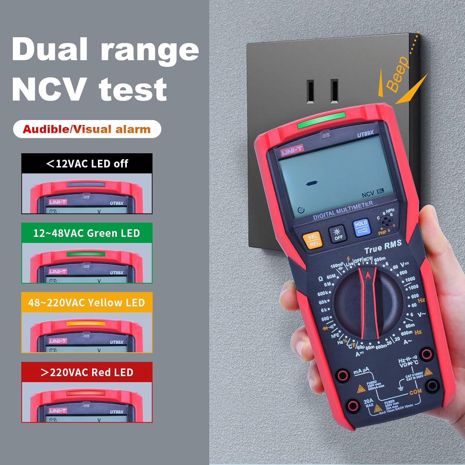 UNI-T Digital Multi Meter 6000 Counts True RMS Sine Wave Measurement LED Test AC DC Voltage Current Resistance Auto Range