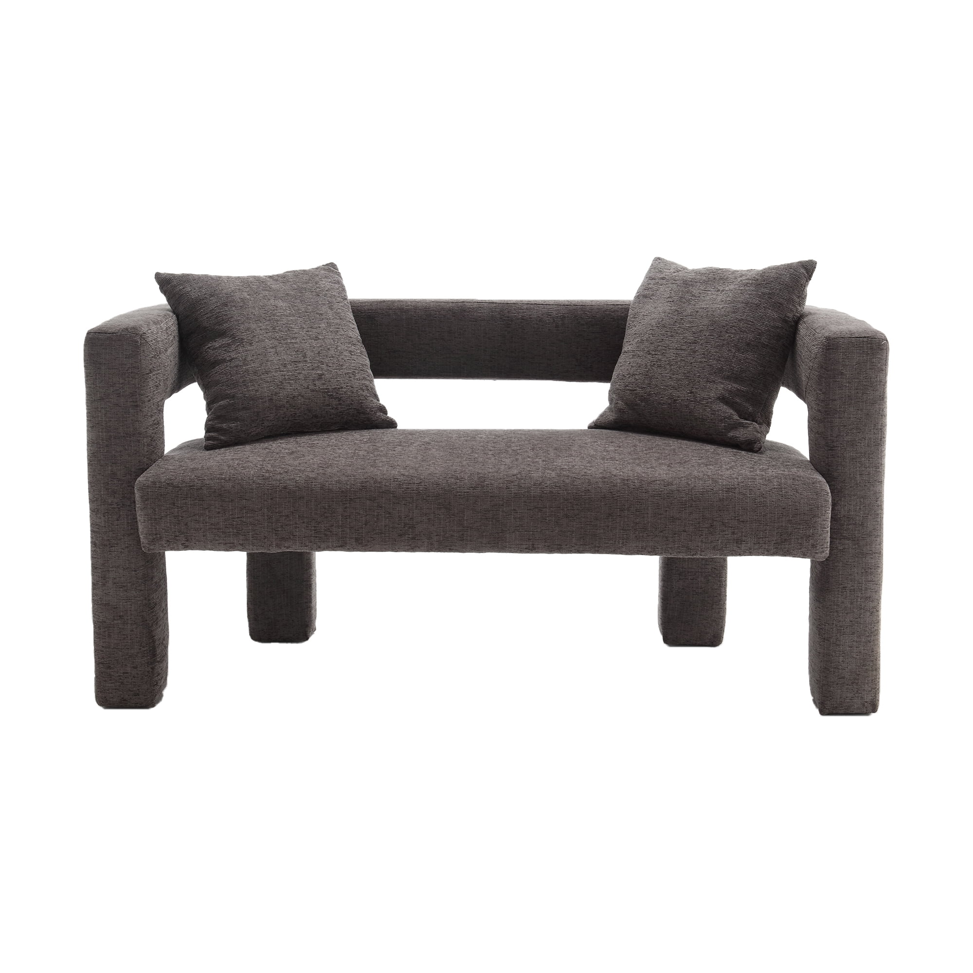 MOONMISS Chenille Upholstered Modern Comfy 2-Seater Loveseat Chair with 2 Pillows-Gray