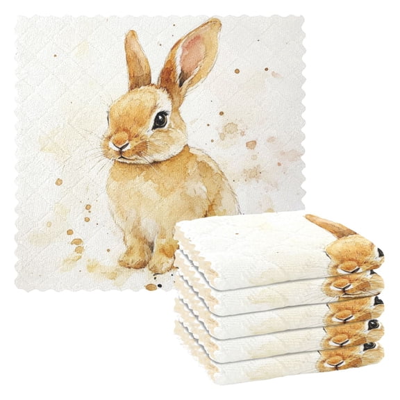 6 Pieces of Kitchen Towels 11x11Inch Kitchen Dish Cloths Kitchen Dish Towels Reuseable Cleaning Cloths Watercolor Cartoon Rabbit