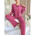 thumbnail image 2 of Women's 2 Piece Lounge Set Ribbed Pajamas Set Long Sleeve Sleepwear Fall Winter Loungewear Outfits Matching Clothes, 2 of 7