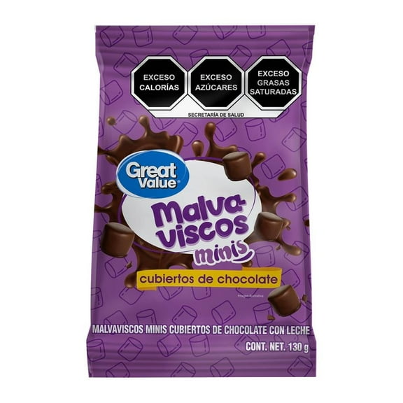 Malvaviscos Minis Great Value cubiertos de chocolate con leche 130 g