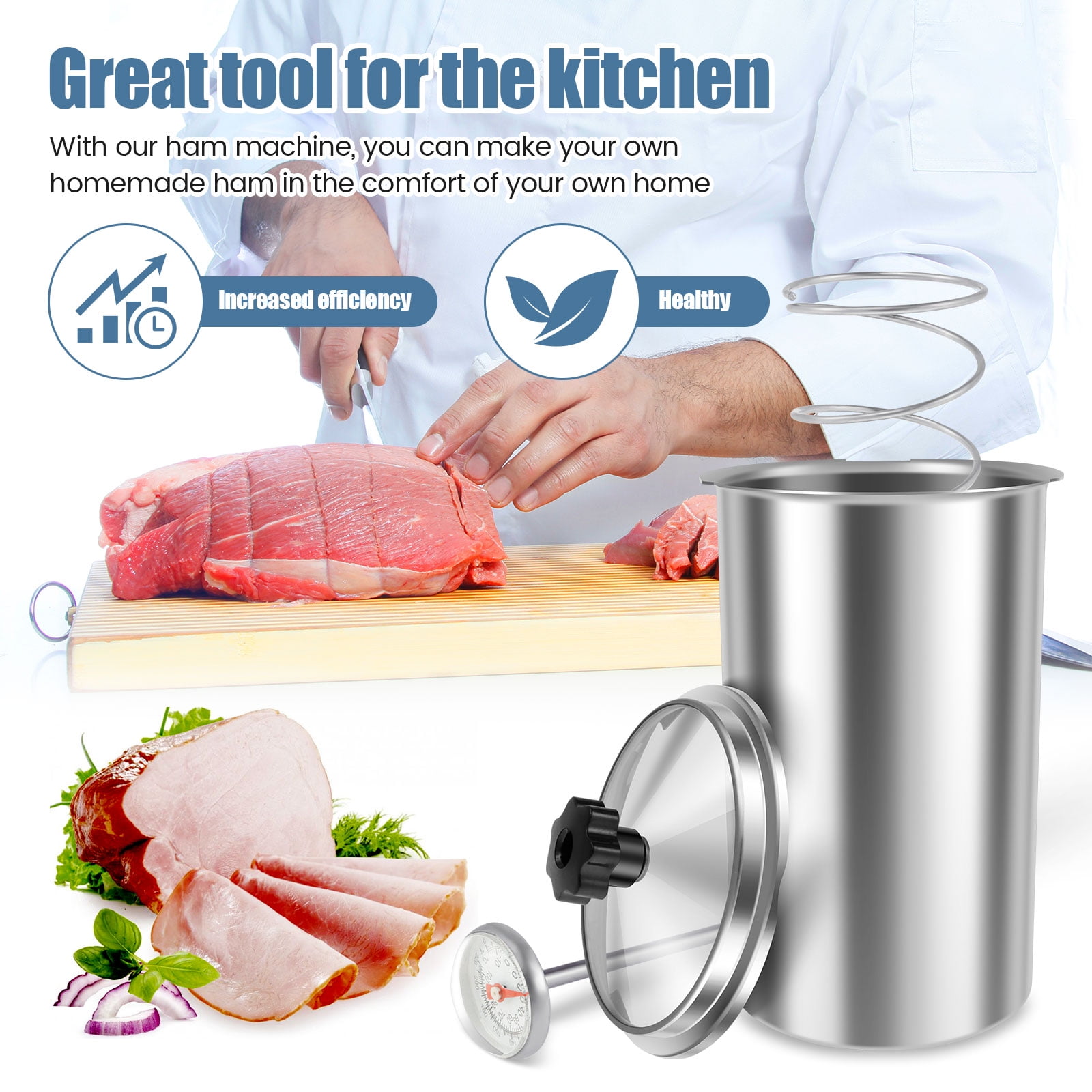 Ham Maker Stainless Steel Meat Press Cooker with Thermometer Heat Resistant Ham Press Maker Multipurpose Deli Meat Press for Home and Commercial Use