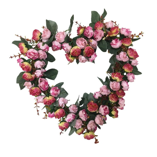 Guirnalda de corazón para colgar en pared, guirnalda de bienvenida de 14 "para sa de estar, jardín, hogar, boda, decoración al Rosado rojo Sunnimix Corona de la puerta de entrada