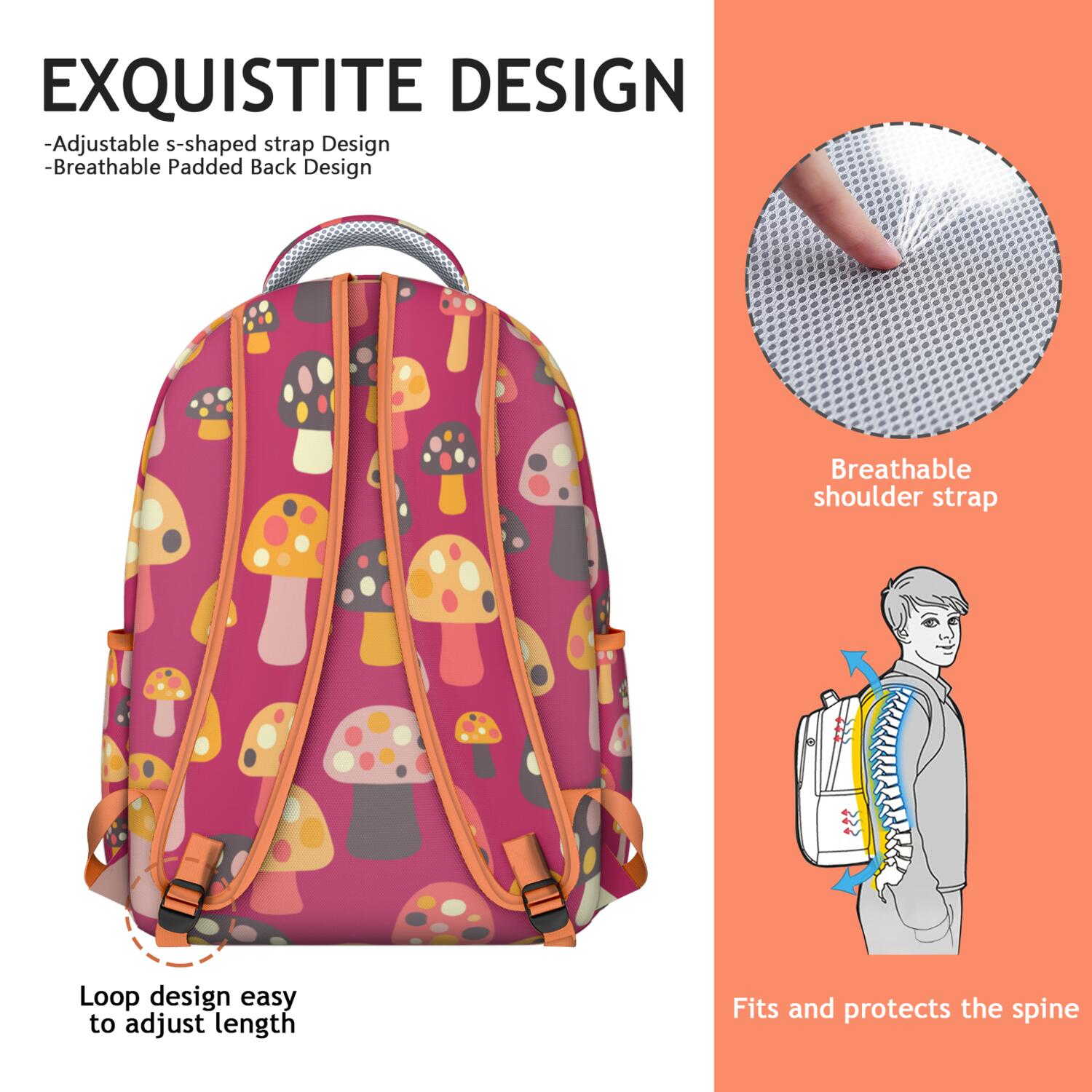 Gothic Mushroom Student Backpack - Vintage Magical Forest Design with Waterproof Exterior & Ergonomic Padded Straps