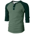 thumbnail image 4 of Timoontee Men's Three-quarters Sleeve Shirts Modern Fit Crew Neck Pullover Shirts Lightweight Breathable Color Block Shirts Green XXXL, 4 of 7