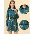 thumbnail image 2 of Unique Bargains Robe en Satin à Imprimé Floral pour Femmes avec Col à Pois et Ceinture Bleu Paon TG, 2 of 4