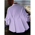 thumbnail image 4 of elegant Lapel Solid Color Polyester Long Sleeve Placket Button Shirt Top, oversized, for Women, 4 of 6