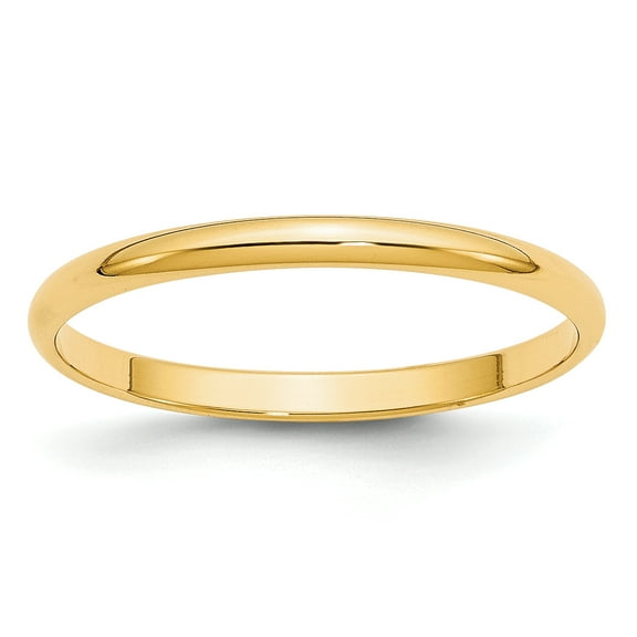14K Yellow Gold 2mm Light Weight Half Round Band Ring Size 5.5