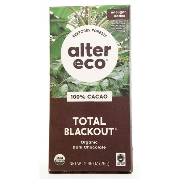 Alter Eco - Chocolat Noir Biologique 100 % Cacao Total Blackout - 2,65 oz