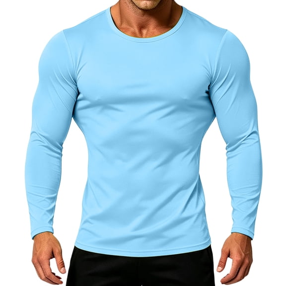 Mens Long Sleeve Shirts for Sports Gym Slim Fit Crew Neck Stretchy Quick Dry Base Layer Casual Workout T-Shirts