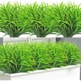 thumbnail image 4 of Zukuco 8pcs Artificial Shrub Outdoor Fake Grass Greenery Stems UV Resistant Faux Plastic Plants for Spring Summer Home Garden Pathway Window Box Front Porch Decor (Green), 4 of 7